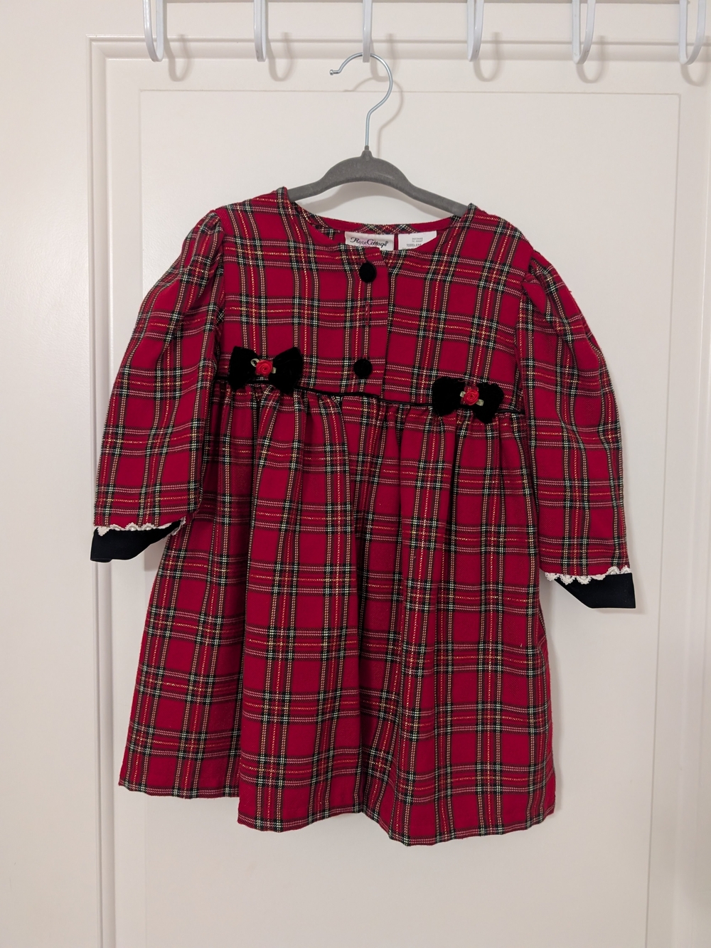 Vintage Rose Cottage Girls 3T Tartan Plaid Christmas Holiday Dress Velvet